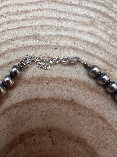 6mm Sterling Pearl Necklace - 18 inch - Cowhide and Conchos