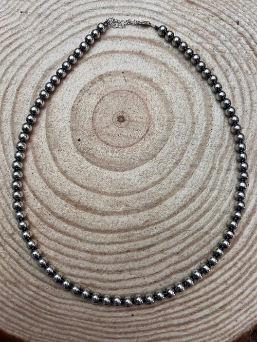 6mm Sterling Pearl Necklace - 18 inch - Cowhide and Conchos