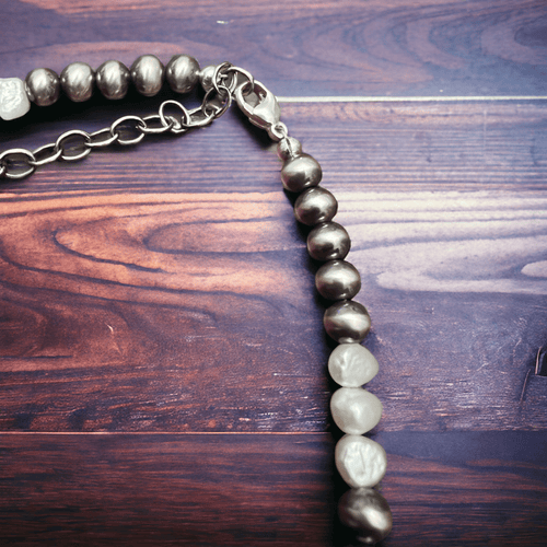 6mm Sterling Pearl Necklace with Fresh Water Pearls - 16 inch - Cowhide and Conchos