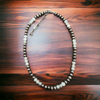 6mm Sterling Pearl Necklace with Fresh Water Pearls - 16 inch - Cowhide and Conchos