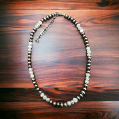 6mm Sterling Pearl Necklace with Fresh Water Pearls - 16 inch - Cowhide and Conchos