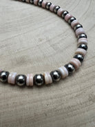 6mm Sterling Pearl & Pink Conch Choker — 14 inch (with 2 inch extender) - Cowhide and Conchos
