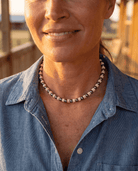 6mm Sterling Pearl & Pink Conch Choker — 14 inch (with 2 inch extender) - Cowhide and Conchos