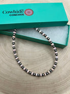6mm Sterling Pearl & Pink Conch Choker — 14 inch (with 2 inch extender) - Cowhide and Conchos