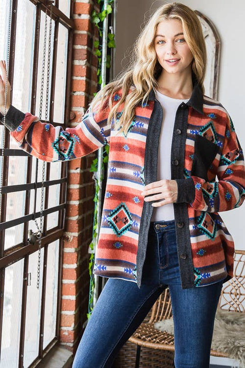 Multi Color Aztec Shacket - Sm, Med, Lg available