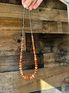 Orange spiny and sterling silver pearls - 22 Inch