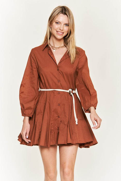 SOLID FLARE SHIRT DRESS