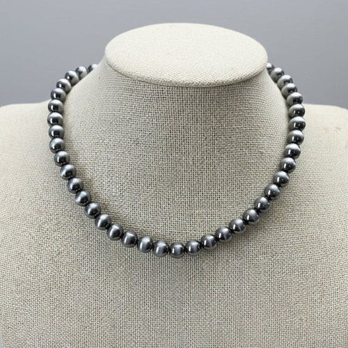 8mm Fashion Pearl Choker Necklace & Earring Set - 14 inch + 2 - Cowhide and Conchos