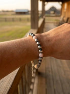 8mm Sterling Pearl Bracelet with Pink Conch — 6 inch - Cowhide and Conchos