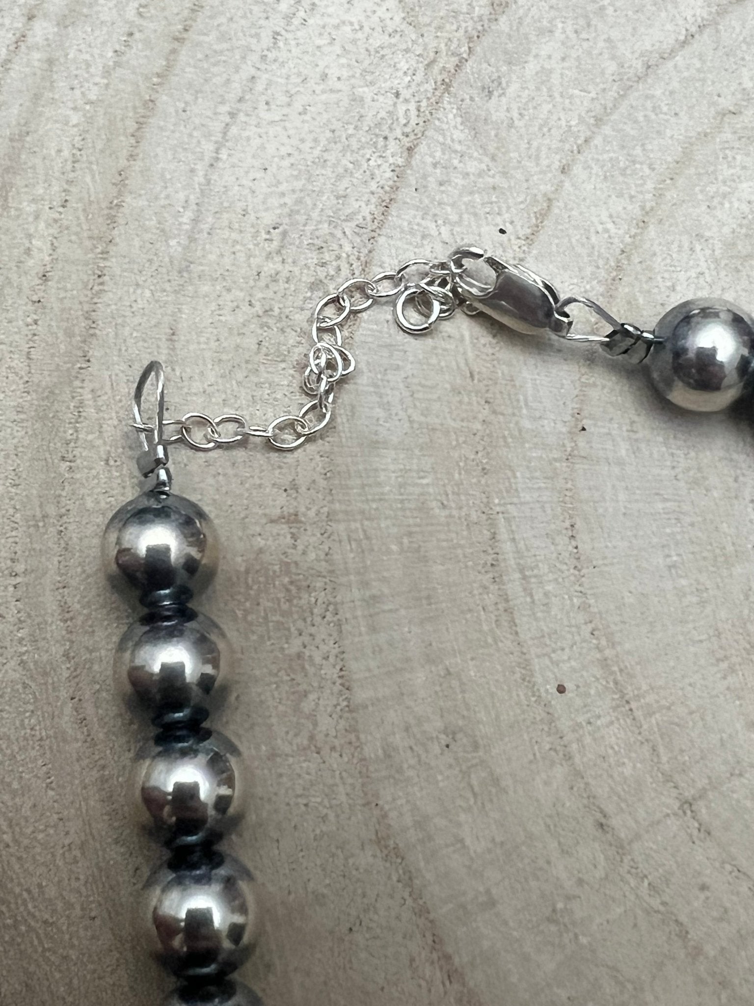 8mm Sterling Pearl Necklace - 14 inch - Cowhide and Conchos