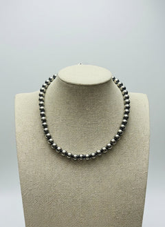 8mm Sterling Pearl Necklace - 14 inch - Cowhide and Conchos