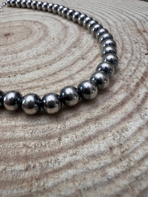 8mm Sterling Pearl Necklace - 16 inch - Cowhide and Conchos