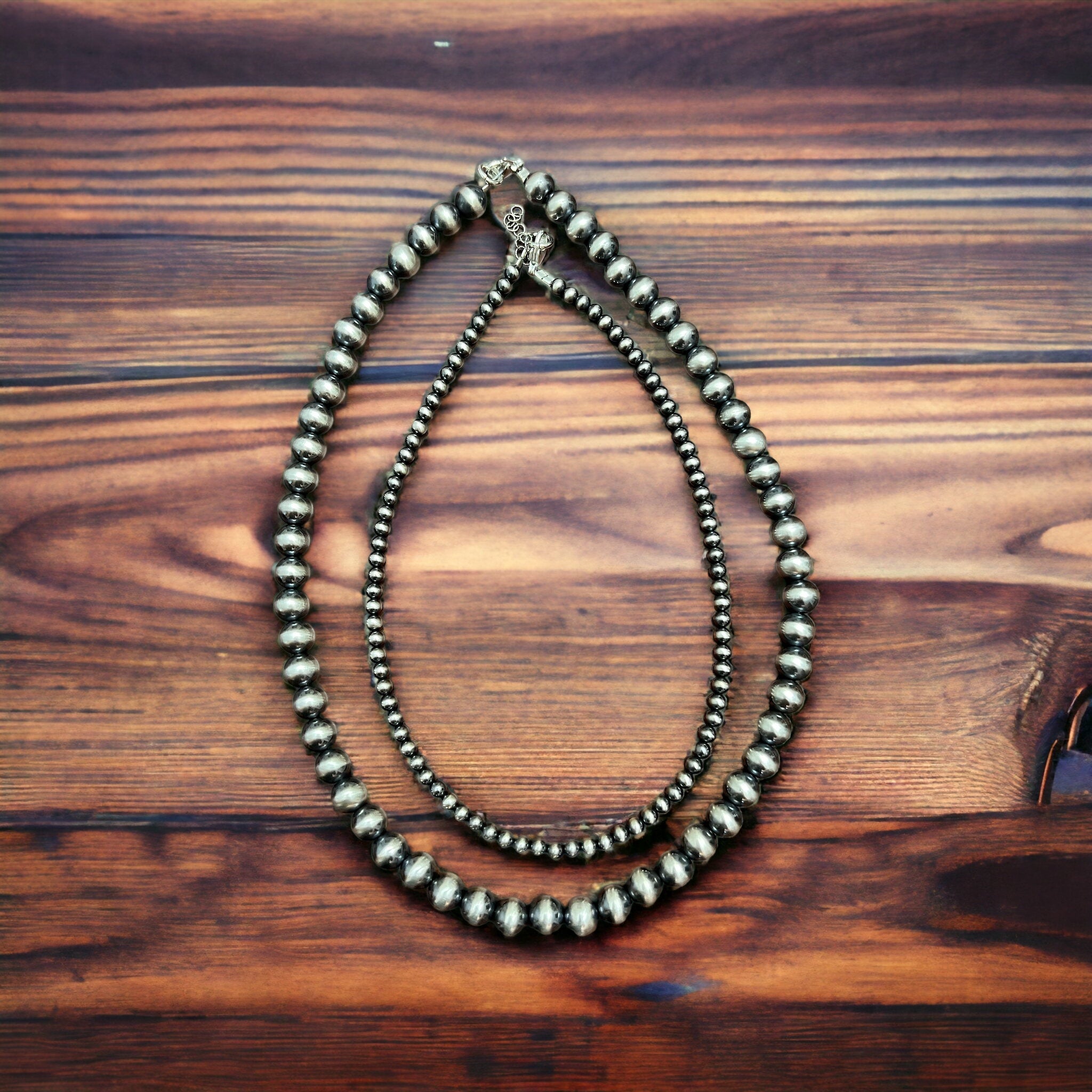 8mm Sterling Pearl Necklace - 18 inch - Cowhide and Conchos