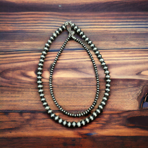 8mm Sterling Pearl Necklace - 18 inch - Cowhide and Conchos