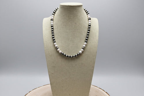 8mm Sterling Pearl, Saucer and pink conch - 19 inch - Cowhide and Conchos