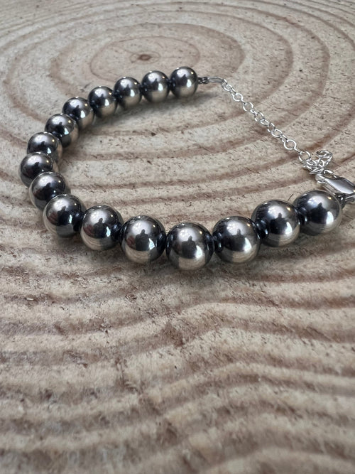 8mm Sterling Silver Pearls bracelet - 6.5 inch bracelet - Cowhide and Conchos