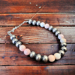 8mm Sterling Silver Pearls bracelet with pink conch beads - 6 inch bracelet - Cowhide and Conchos