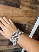 8mm Sterling Silver Pearls bracelet with pink conch beads - 6 inch bracelet - Cowhide and Conchos