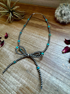 Turquoise Bow Sterling Pearl Necklace