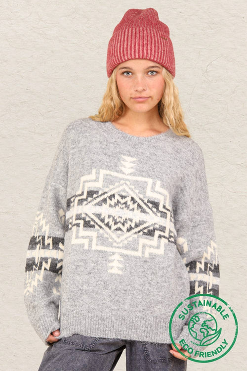 12W3191N- [ECO] Aztec Graphic Printed Cozy Knit Sweater Top