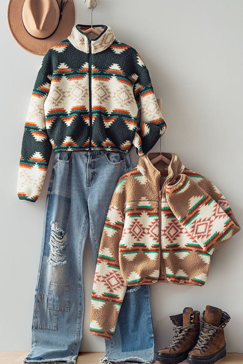 Aztec Sherpa Cropped Jacket