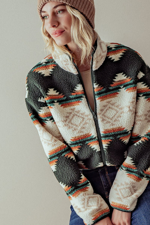 Aztec Sherpa Cropped Jacket