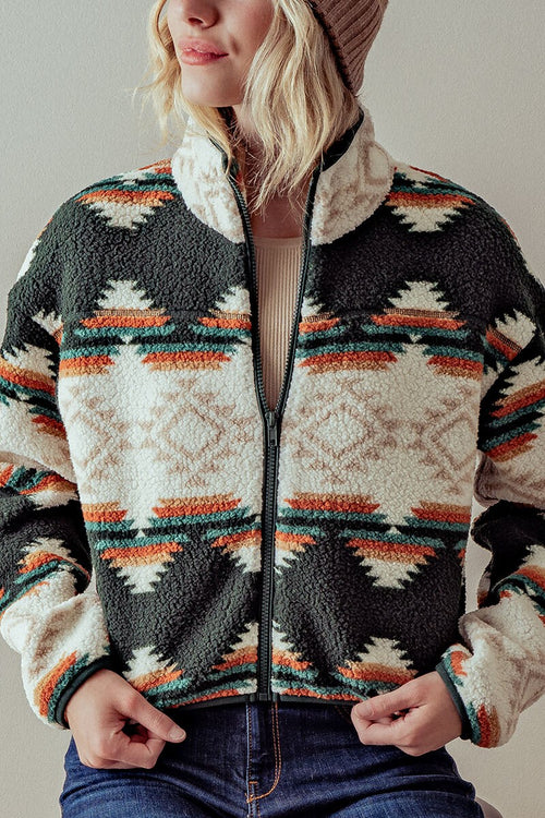 Aztec Sherpa Cropped Jacket