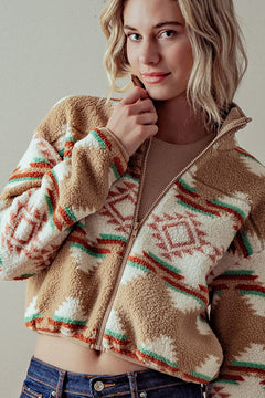 Aztec Sherpa Cropped Jacket