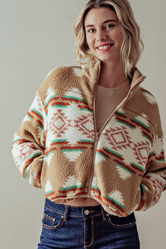 Aztec Sherpa Cropped Jacket