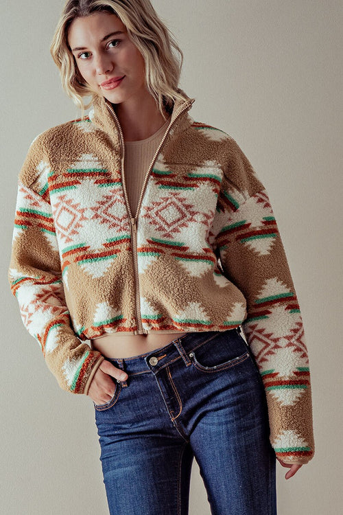 Aztec Sherpa Cropped Jacket