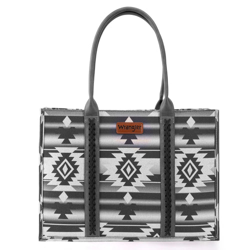Wrangler Southwestern Pattern Dual Sided Print Canvas Wide Tote - Black