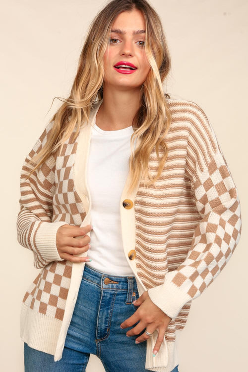 Cozy Country Checker & Stripe Cardigan - Small and Large remaining