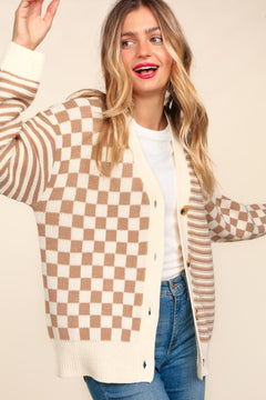 Cozy Country Checker & Stripe Cardigan - Small and Large remaining