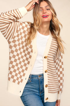 Cozy Country Checker & Stripe Cardigan - Small and Large remaining