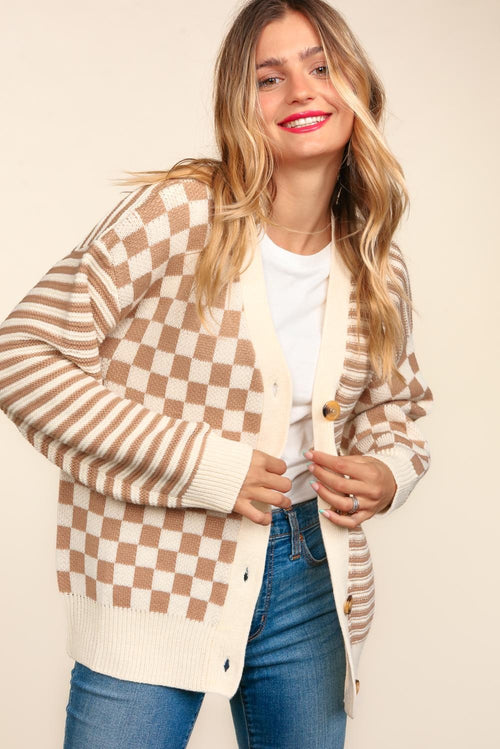 Cozy Country Checker & Stripe Cardigan - Small and Large remaining