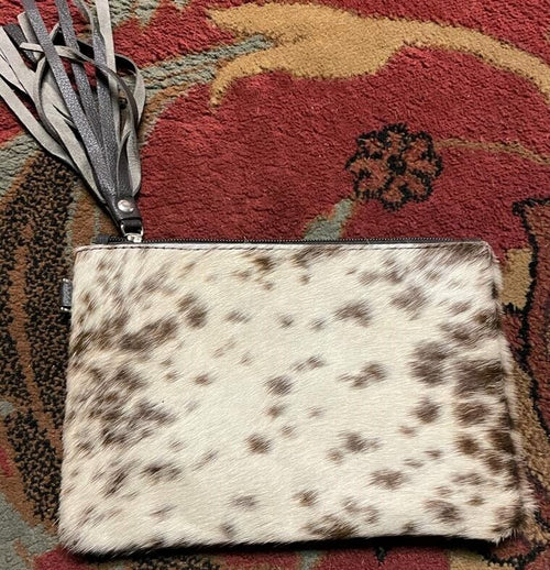 Speckled Brown and White Cowhide Clutch