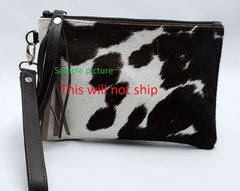 Speckled Brown and White Cowhide Clutch