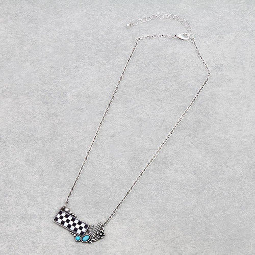 Checker Pattern Teardrop with Concho Necklace