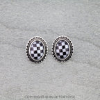 Checker Pattern Oval Stud Earrings