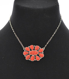 Faux Coral Stone Cluster Necklace