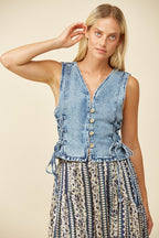 Denim Vest with Lace Up Sides