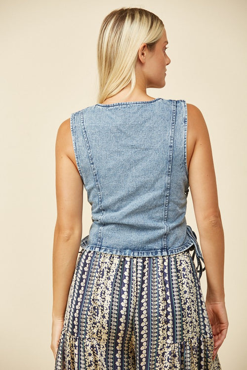 Denim Vest with Lace Up Sides