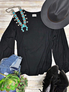 Black Bell-Sleeve Top - Small, Med, Lg available