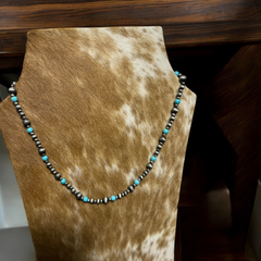 Faux Pearl & Turquoise Necklace - 22 inch