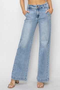 Risen Double Button Wide Jeans