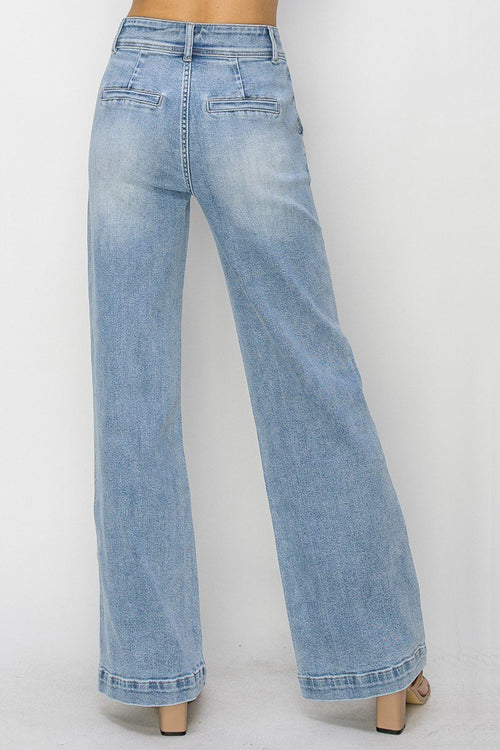 Risen Double Button Wide Jeans