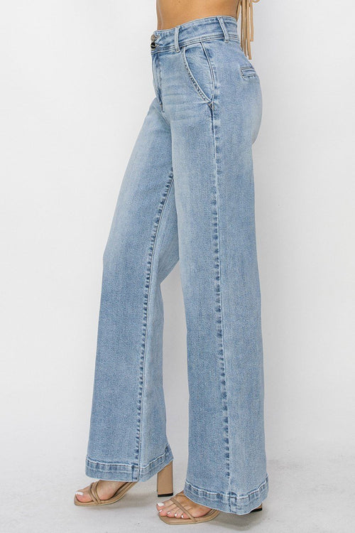 Risen Double Button Wide Jeans