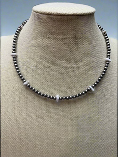 4mm White Buffalo and Sterling Pearl Choker - 14 inch