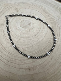 4mm White Buffalo and Sterling Pearl Choker - 14 inch