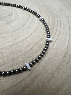 4mm White Buffalo and Sterling Pearl Choker - 14 inch